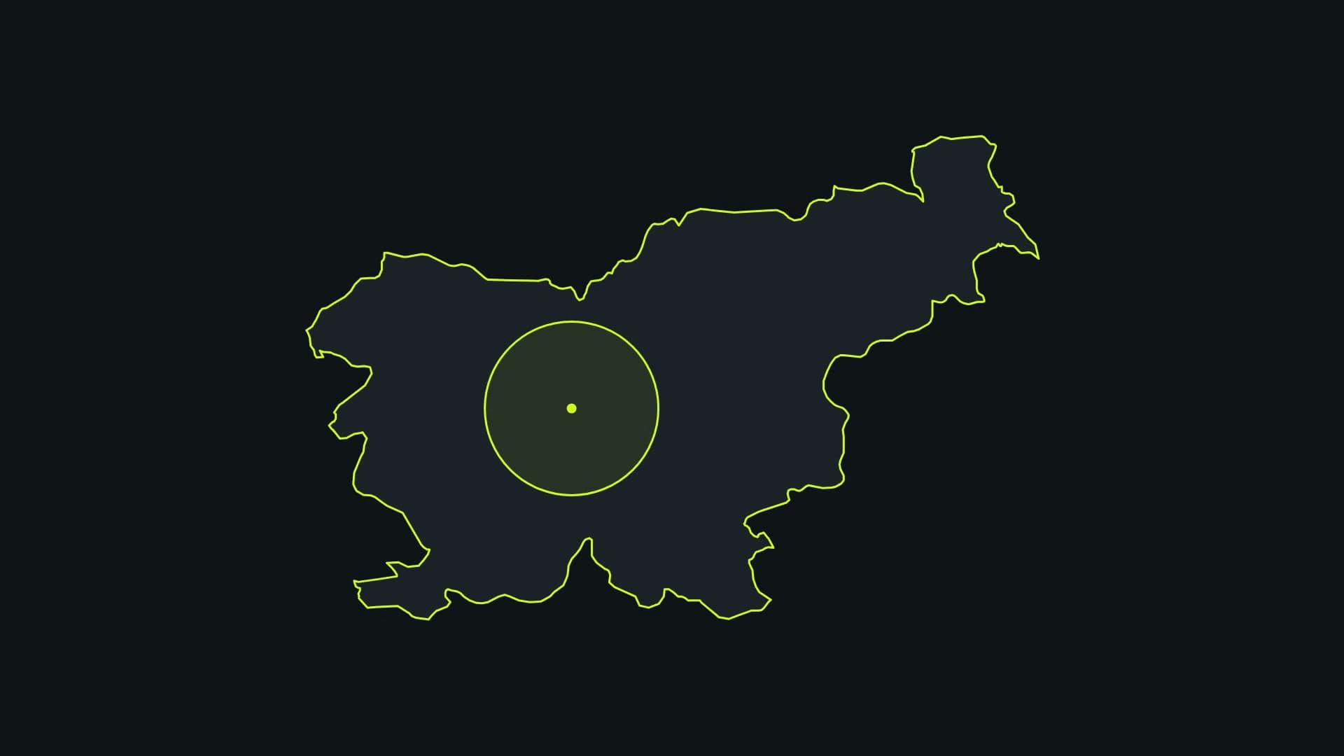Obris Slovenije z označeno Ljubljano in okolico
